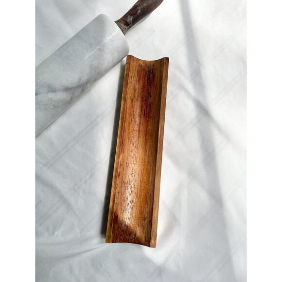 Vintage Heavy Marble Rolling Pin with Stand - Dark Wood, White and Grey Marble - Picture 6 of 10